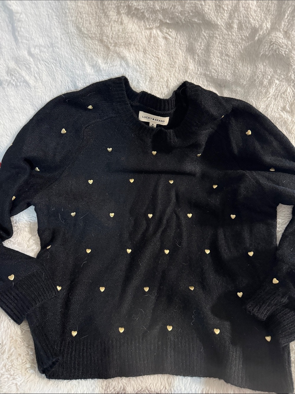 Lucky Brand Black Sweater with Gold Heart Studs